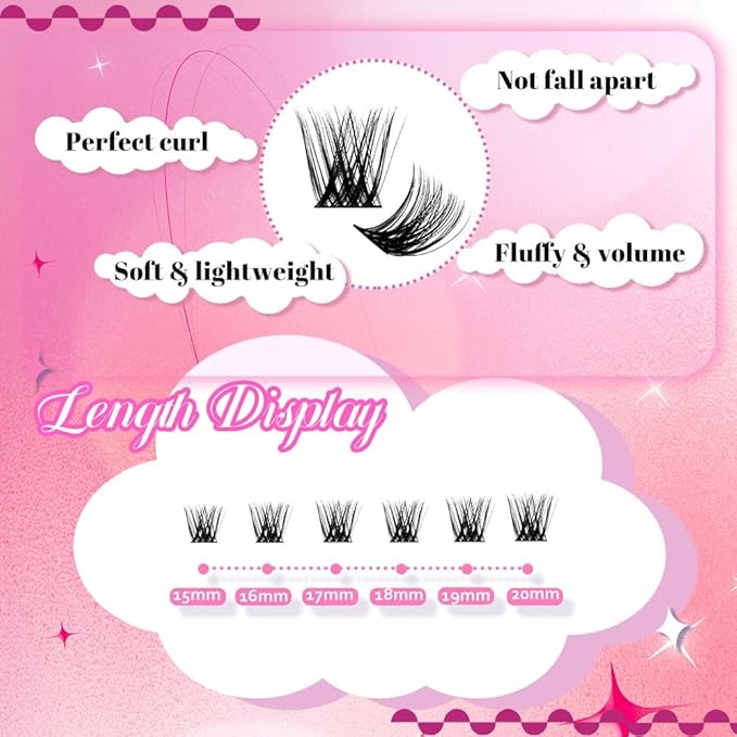FADLASH Eyelash Extension Kit Lash Clusters Mix Tray Thin Band DIY Lash Extension Kit with Lash Bond and Seal Lash Tweezers Eyelash Applicator Tool Individual Lashes(F2-0.07D-15-20mm Kit)