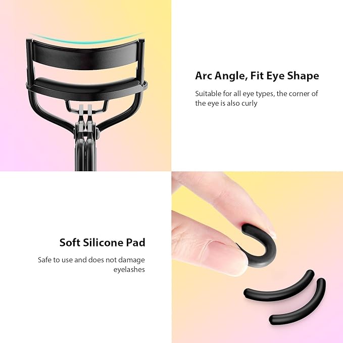 Kaasage Eyelash Curler with Pads, Lash Curler with 5 Extra Silicone Replacement Pads, Achieve Perfect Curls in 5 Seconds