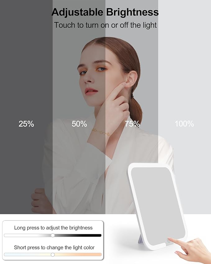 Relavel Travel Makeup Bag With LED Mirror, Portable Cosmetic Organizer Bag with Adjustable Brightness in 3 Color Scenarios, Small Train Case with Detachable Dividers for Trip- Lily Flower