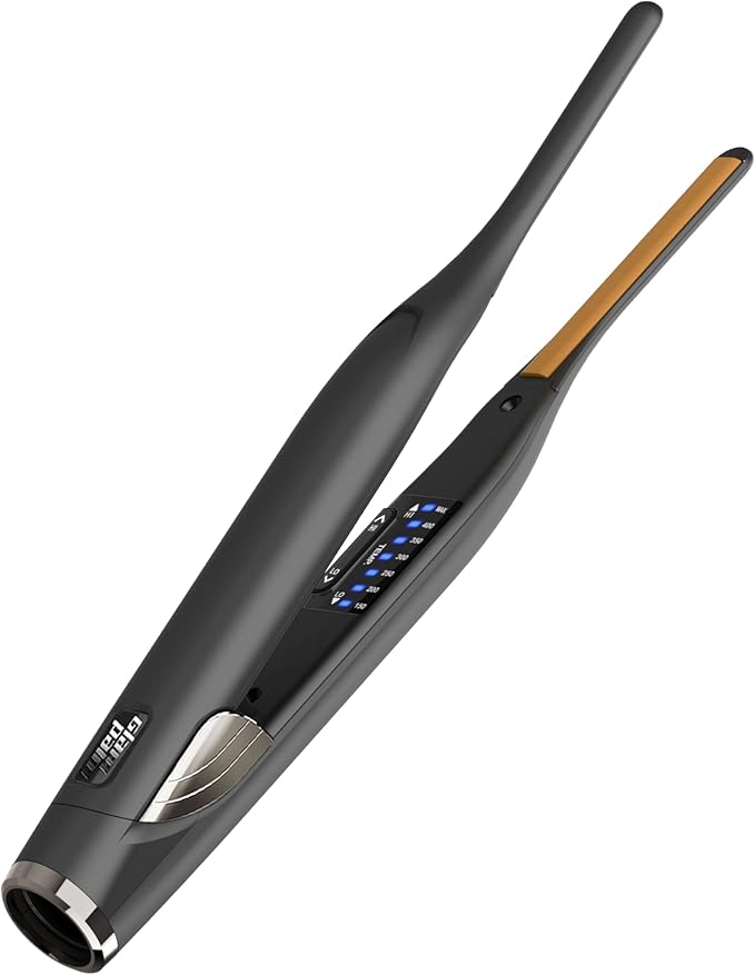 GLAMPALM Stiletto Hair Straightener 0.3" Pencil Ceramic flat iron Infused with Vita C, Korea's No.1 Professional Salon Tool for Short Hair, Dual Voltage, 7 Heat Setting(150°–450°), 10s Heat-Up (GP141)