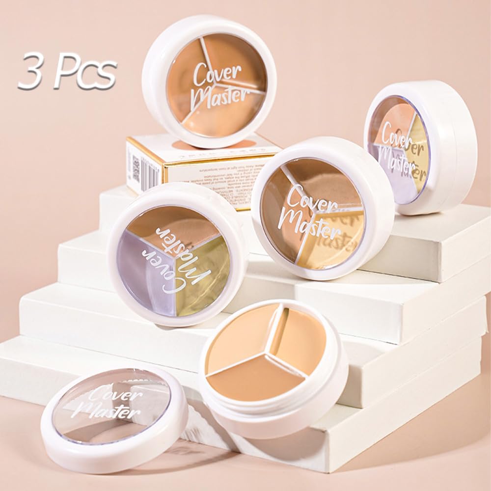 Kaely 3Pcs Tri Color Concealer Pot,Color Correcting Concealer for Dark Circles Spots,Cream Concealer Full Coverage,Foundation Contour Makeup Palettes,under Eye Brightener corrector de ojeras,01+02+03