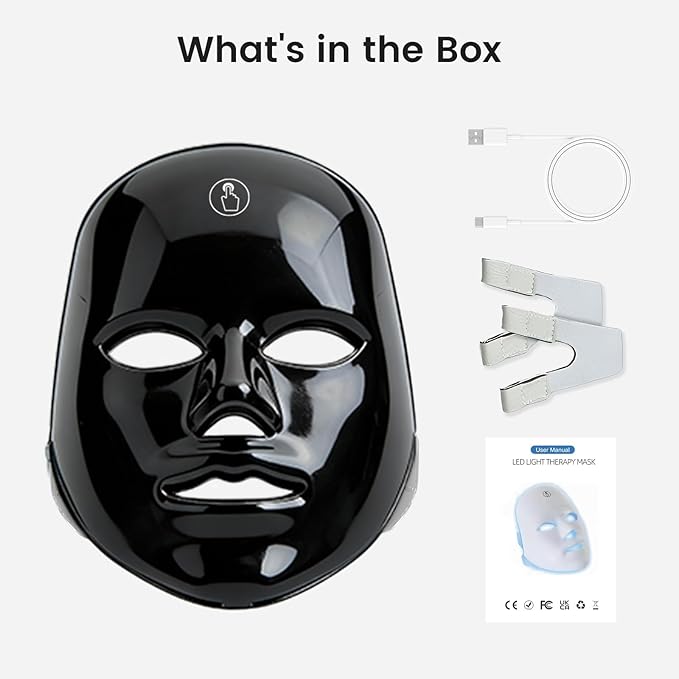 SUERBEATY Red Light Mask For Face, 7-1 Colors Red Light Face Mask, Facial Skincare At Home, Cordless, Portable and Rechargeable,Black