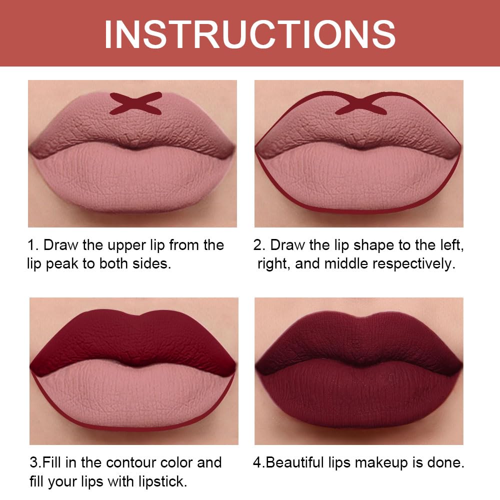 evpct 1Pcs Dark Red Lip Liner and Lipstick Set Kit for Women Matte Lips Kit with Lip Liner Lip Stains Long Lasting Waterproof 24 Hour Lipstick and Lip Liners Combo Lipliners Pencil Set 09#