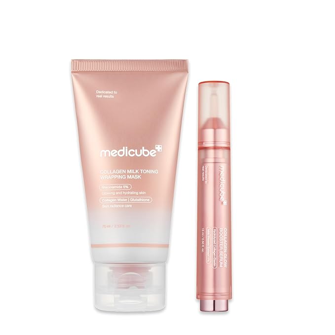 medicube Milky Collagen Double Glow Lock Duo: Collagen Glazed Milky Wrapping Mask and Booster Serum | 130DaCollagen, Niacinamide, Glutathione for Plumped, Radiant Glass Skin, Valentines Day Gifts