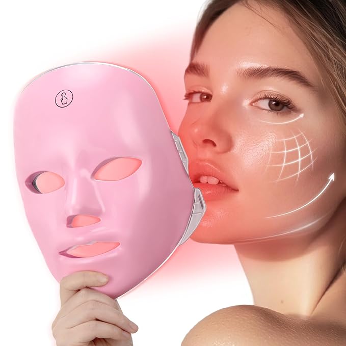 Red Light Mask for Face, 7 Color Red Light Facial Masks, At-Home Facial Care Device, Portable, Cordless, and Rechargeable