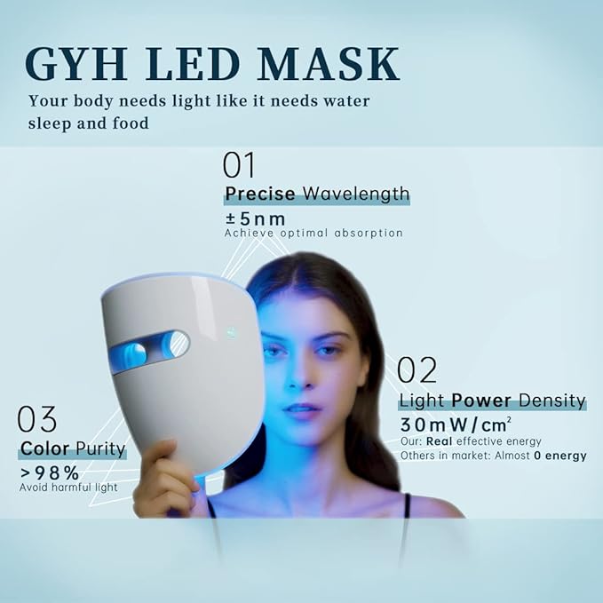 GYH Led Face Mask Light Therapy, Red Light Therapy for Face, FSAHSA Eligible, Wireless High Dose Red, Infrared & Blue Light Therapy Mask for Skin Care, Anti-ageing Cloud-S (RB-014)