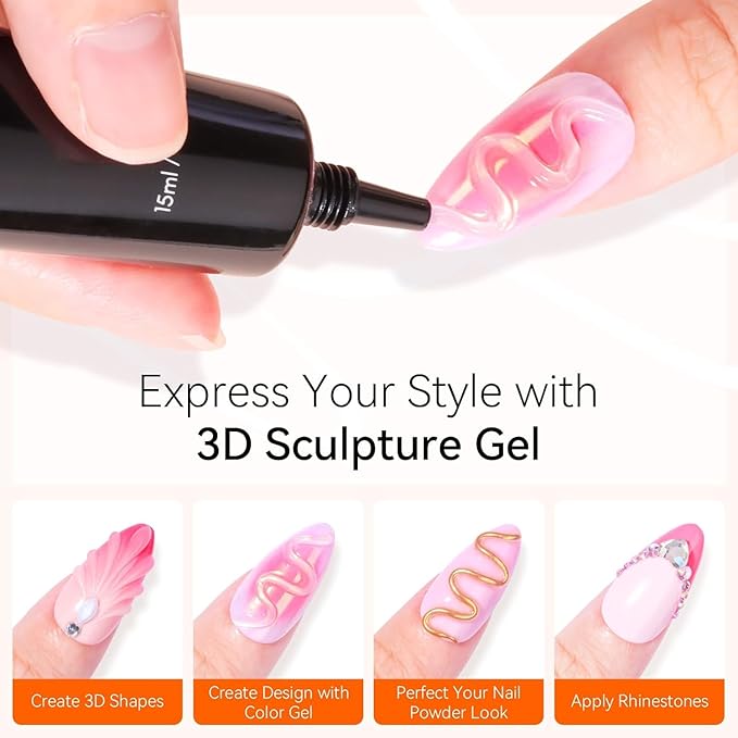 Makartt Nail Rhinestone Glue with 3D Gel Kit – Super Strong Nail Charm Glue & Sculpting Gel for DIY Nail Art, Drawing, Molding & Embossed Designs, Easy to Use for Nail Lovers & Beginners