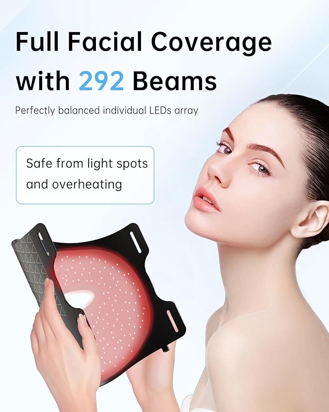 VYM Red Light Therapy Mask: High Power for Glowing Skin Ultra-Thin, Rechargeable Luxury Gift- Black