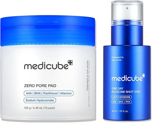 medicube Daily Toner Pads with Exosome 2000 for Pore Care: medicube Zero Pore Pads 2.0 and Zero Exosome Shot 2,000 PPM Spicule Facial Serum