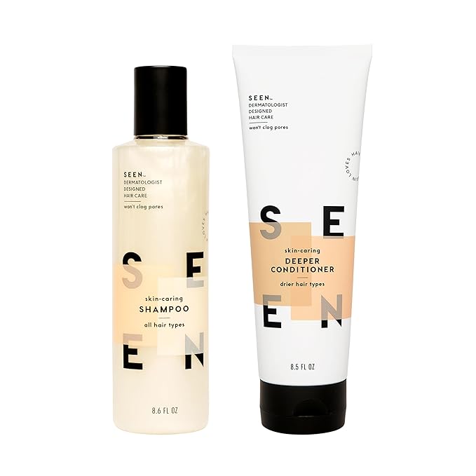 SEEN Shampoo & Deeper Conditioner Bundle, Scented - Non-Comedogenic Hair Care Set, Dermatologist-Developed, Safe for Sensitive, Eczema & Acne-Prone Skin