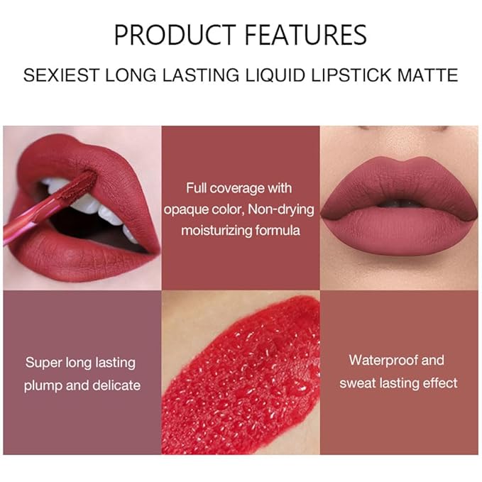BestLand 3Pcs Matte Liquid Lip Gloss Set - 24H Transfer-Proof, Moisturizing & Non-Sticky I Mauve Pink, Classic Red, Deep Burgundy I Vegan + Cruelty-Free for Daily & Party