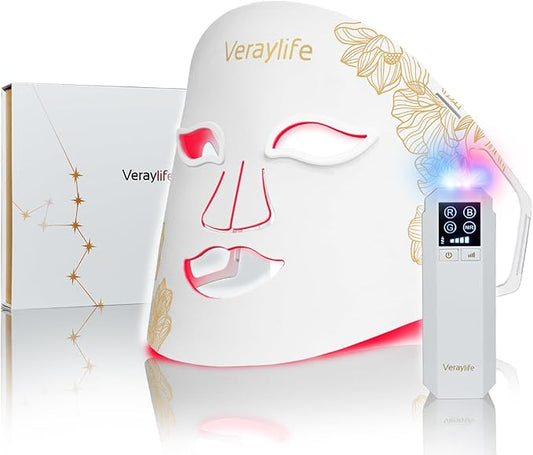 Red Light Therapy Mask for Face, LED Facial Mask, Skin Care Light with Near Infrared 850nm & Adjustable Blue Light, Portable Home Device with 7 Colors & 8 Modes, 432 Beads Pro LEDs (White-F)