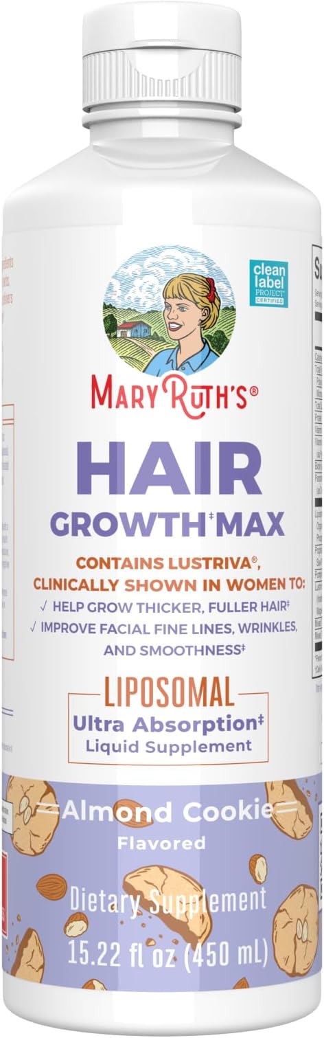 MaryRuth Organics Women's Hair Growth MAX Liposomal | with Lustriva® + Biotin 10000mcg + Pumpkin Seed Oil | Thicker Hair | Hair Care | Wrinkles, Fine Lines, Skin Care | Ages 18+ | 15.22 Fl Oz