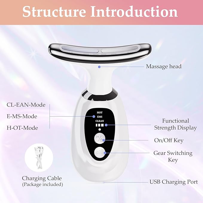 New Red-Light-Therapy-for-Face and Neck Massager,7 Colors Womens Skin Rejuvenation Lifting Facial Massager Tool for Toning,Glow Boost