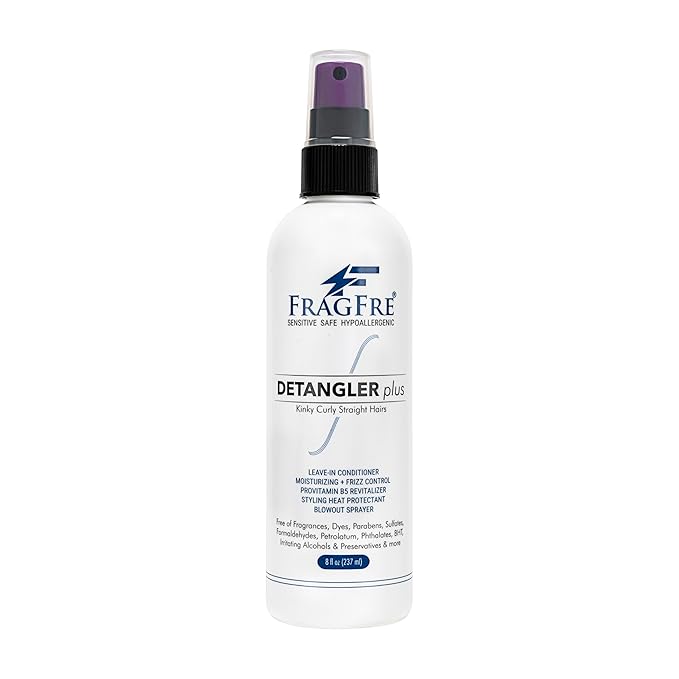 Detangler plus Styling Hair Spray 8 oz - Heat Protectant and Blowout Spray - Leave in Conditioner for Sensitive Skin - Fragrance Free Hypoallergenic Unscented - Anti Frizz Vegan Cruelty Free