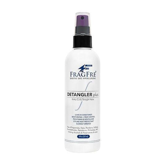 Detangler plus Styling Hair Spray 8 oz - Heat Protectant and Blowout Spray - Leave in Conditioner for Sensitive Skin - Fragrance Free Hypoallergenic Unscented - Anti Frizz Vegan Cruelty Free