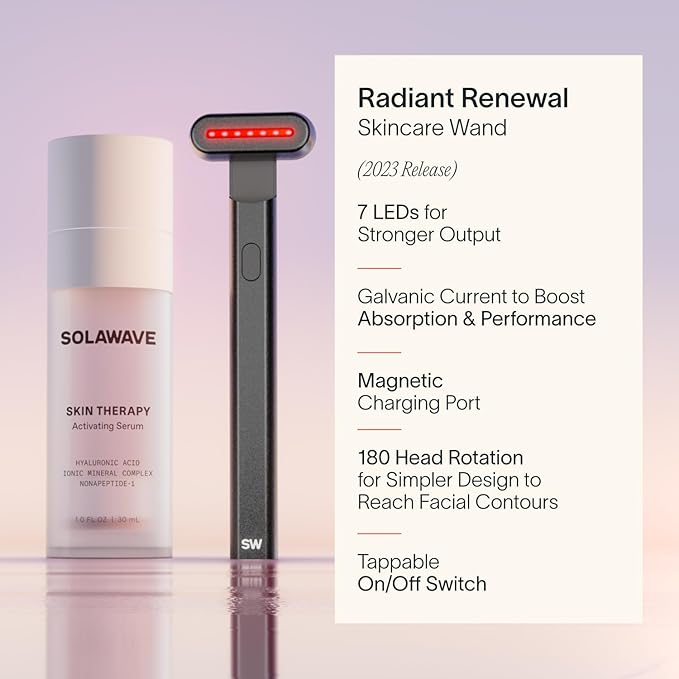 Solawave 4-in-1 Radiant Renewal Facial Wand | Red Light Therapy for Face and Neck | Galvanic Skincare Wand & Facial Massager | Anti-Aging Wrinkle Reduction | Solawave Original | Matte Black