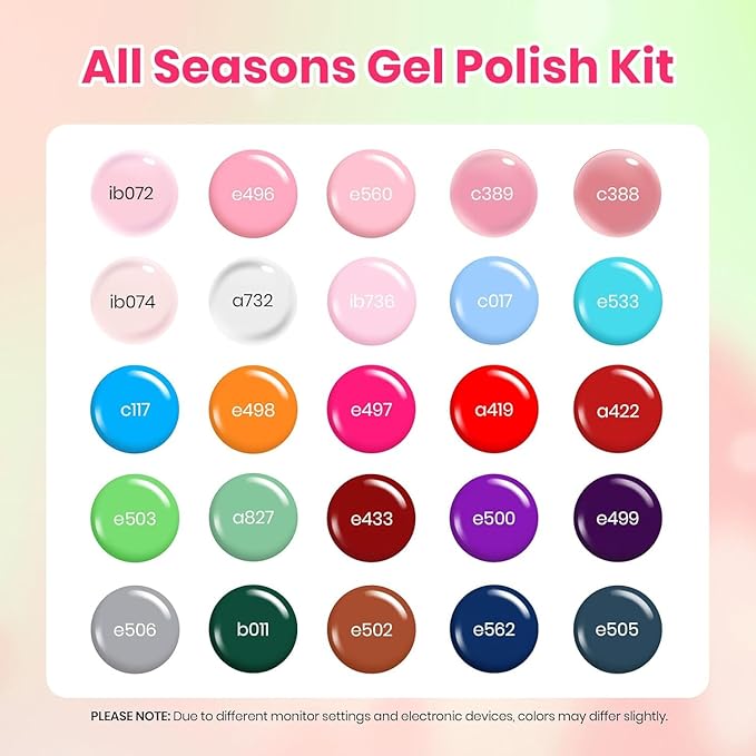 Beetles Gel Nail Polish Set - Fourfold Grace Collection, 25 Colors Baby Blue Biush Pink Gel Polish Set Spring Colors with Base Top Coat Soak off UV Gel DIY Nail Art Manicure Gift for Women