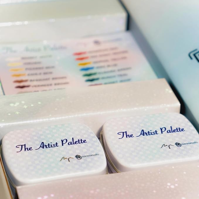 16 colours Narina The Artist Palette x MPA with mixing pad, 2 mini palettes, 24 grids for Nail Art, Solid colour 5g each High Pigment & Coverage.