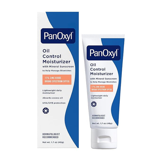 PanOxyl AM Oil Control Moisturizer, NEW Sheer Formula, Absorbs Excess Oil and Reduces Shine, with Mineral Sunscreen for Acne Prone and Oily Skin - SPF 30 - 1.7 oz