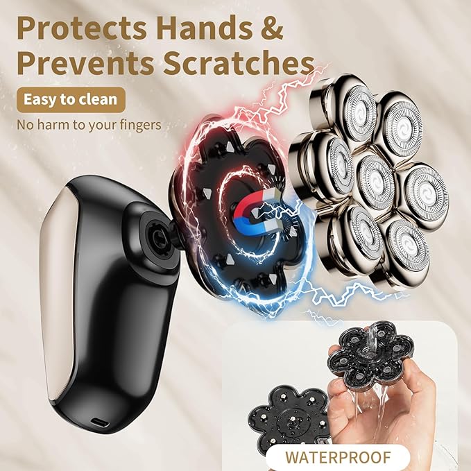 SHPAVVER Head Shavers for Bald Men: 5-in-1 Upgraded Electric Razor - IPX7 Waterproof Shaving Grooming Kit for Balder - Turbo Speed & Precision Blades (Deep Gold)