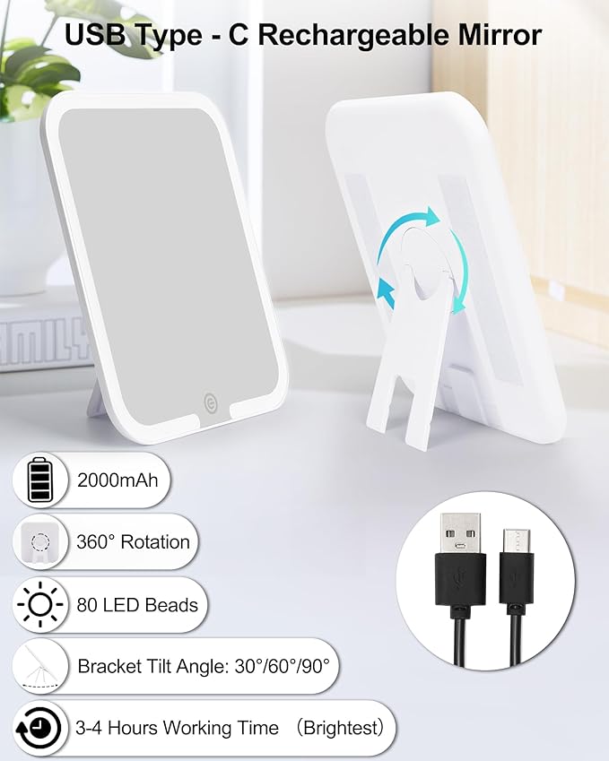 Relavel Travel Makeup Bag with LED Mirror, Portable Cosmetic Train Case with 3 Color Lighted Brightness Mirror, Makeup Artist Organizer Storage with Adjustable Dividers Make Up Box - Pink Strip