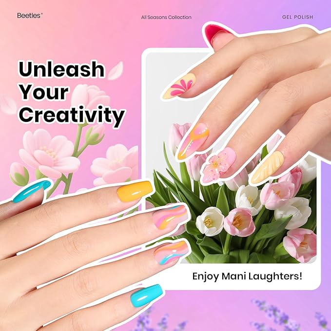 Beetles Spring Gel Nail Polish Set - 36 Colors Nature's Tales Nail Colors Kit with Glossy & Glitter Top Coat, Soak Off UV LED Nail Gel Kit, Long Lasting Nail Art for DIY Home Salon Manicure