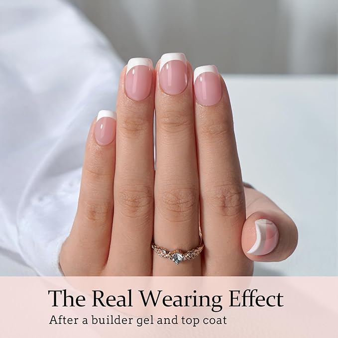 BTArtboxnails XCOATTIPS French Tips Nails - Extra Short Square Nail Tips with Nail Gel, French Protecing Duo, Nail Lamp, All in One Soft Gel French Tip Press on Nails Gel Extension