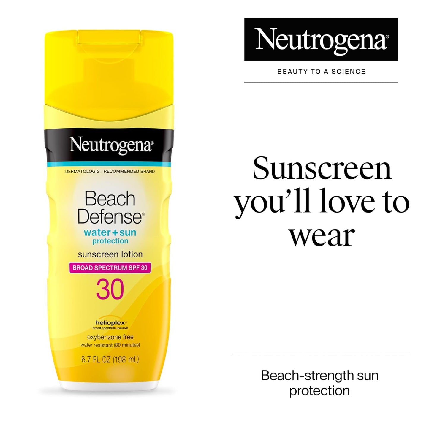 Neutrogena Sunscreen Lotion Beach Defense SPF 30, Face and Body Sunscreen, Hawaii Reef Act 104 Compliant, Octinoxate & Oxybenzone Free, Oil Free, Fast Absorbing Sun Care, 6.7 fl. oz
