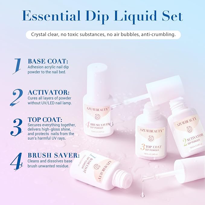 AZUREBEAUTY Dip Powder Nail Kit Starter, 20 Colors Purple Blue Glitter Dipping Powder Recycling Tray Essential Liquid Set Base Top Coat Activator French Dip Nails Art Manicure Beginner Salon 31 Pcs