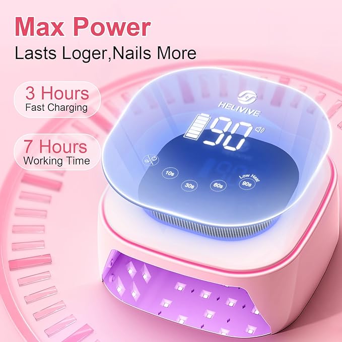 Cordless UV LED Nail Lamp, 80W Rechargeable Nail Dryer with 4 Timers, Atmosphere Light & Mirror Base, UV Light for All Gel Nails, Ideal for Training,Nail Art Practice,Home & Salon Use (Pink)