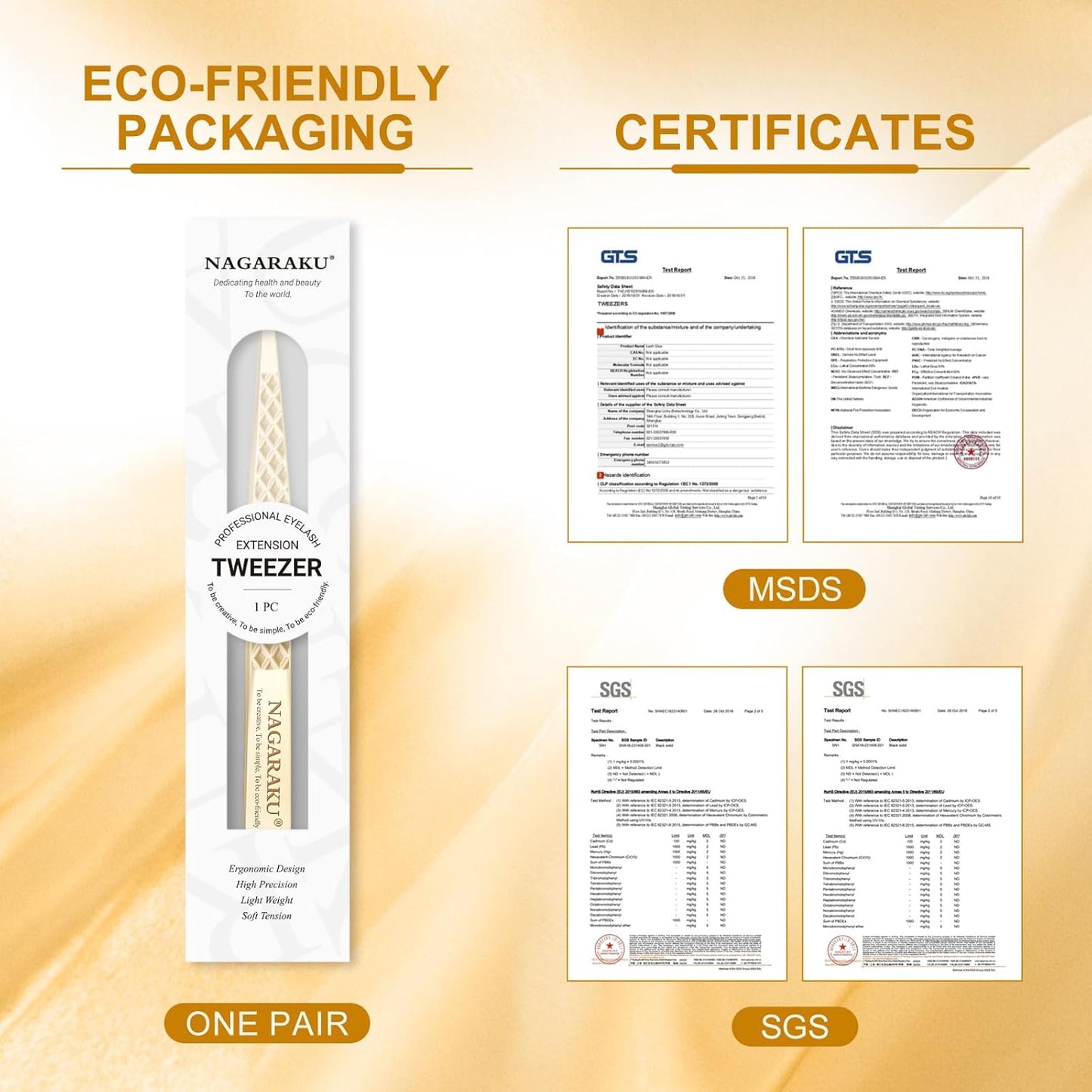 NAGARAKU Precision Fiber Tip Grip Tweezer for Eyelash Extensions Diamond Handle Anti-Static Anti-Slip Premium Gold Stainless Steel Eyelashes Tweezers Supplies with Box(C Curved Tip Tweezer AG-04)