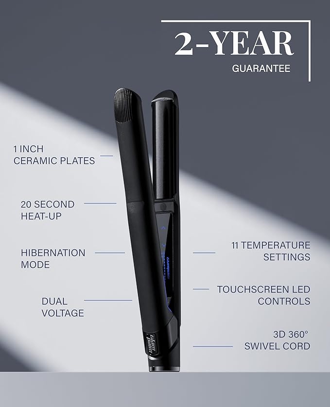 GLAMPALM Hair Straightener 1" Ceramic Volumizing Flat Iron Infused with Vita C, Korea's No.1 Professional Salon Tool, Curved Plates, Dual Voltage, Digital LED (210°–450°), 20s Fast Heat-Up (GP202T)