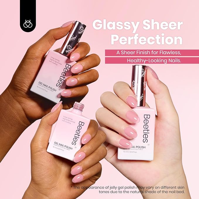 Beetles Jelly Gel Nail Polish Set - 6 Colors 15ML Full Size Hema Free Nude Pink Brown Milky White Sheer Gel Polish Kit Translucent Effect Soak Off UV Colorful Bottle Gel Gift for Women