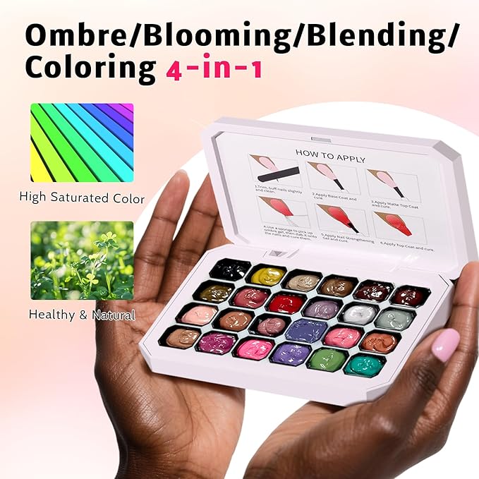 24 Colors Sponge Pat Paint Nail Gel, Pat Painting Gel Polish for Drawing Striper Liner Floral Ombre Blush Blooming Aura Nails Art DIY, UV/LED Cured, No Wipe, 100 Sponges Grabber Pen(24 Colors B)