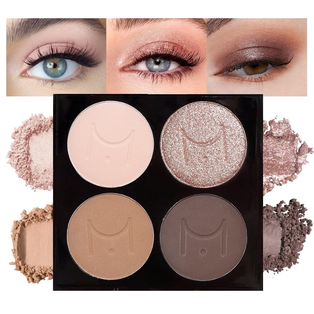 evpct Nude Brown Eyeshadow Quad Palette, Bright Nude Champagne Gold Brown Cocoa Glitter Metallic Shimmer Matte High Pigment Mini Eye Shadow Palette Makeup for older Women, Travel Size Built in Mirror
