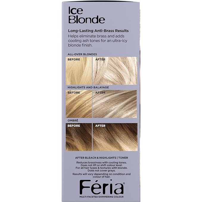 L'Oreal Paris Feria Long-Lasting Anti Brass Power Hair Toner, Ammonia Free Demi Permanent Hair Color, Pearl Blonde Hair Toner, 1 Application