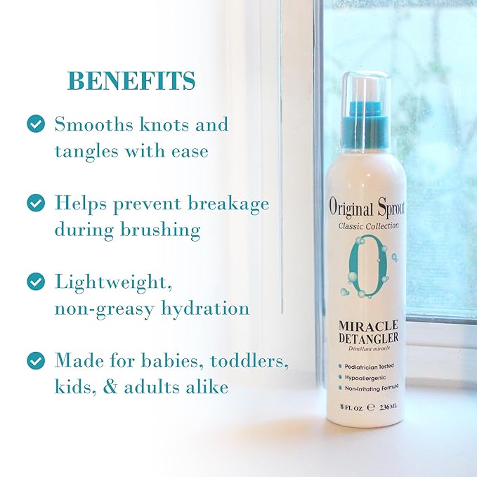 Original Sprout Miracle Detangler Spray, Lightweight Non-Greasy Leave-In Conditioner Spray for All Hair Types, Smooths, Softens & Detangles, Vegan, Cruelty-Free, Safe for Kids & Adults, 8 fl oz
