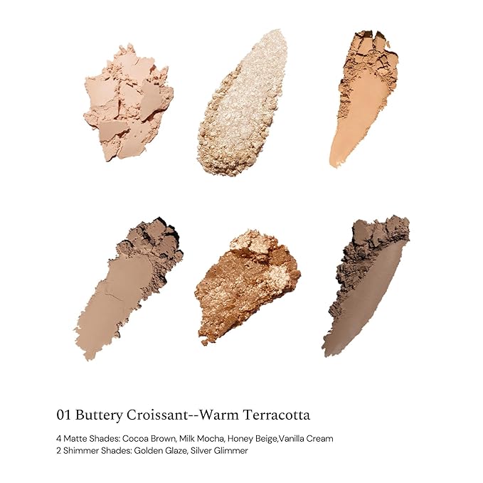 Flower Knows The Sweetie Bear Collection 6-Color Makeup Palette,Brown Eyeshadow Palette with 4 Matte + 2 Shimmer Shades,Blendable Smooth Cute Make Up,0.23 Oz(01 Buttery Croissant)