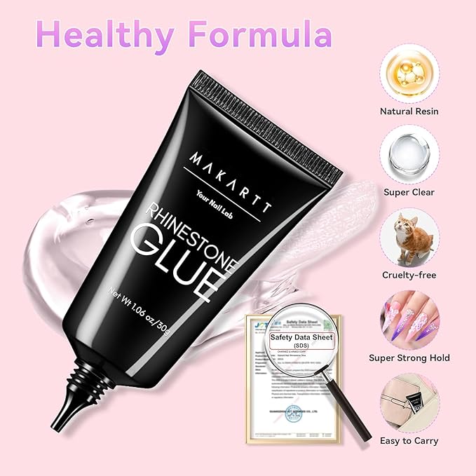 Makartt Rhinestone Glue for Nails: Super Strong Gel Nail Glue for Nail Charms Gems Decorations, 3D Gel Nail Art Bling Jewel Diamonds for Salon & DIY Manicure, 30ML UV Lamp Cured Need Beauty Gifts