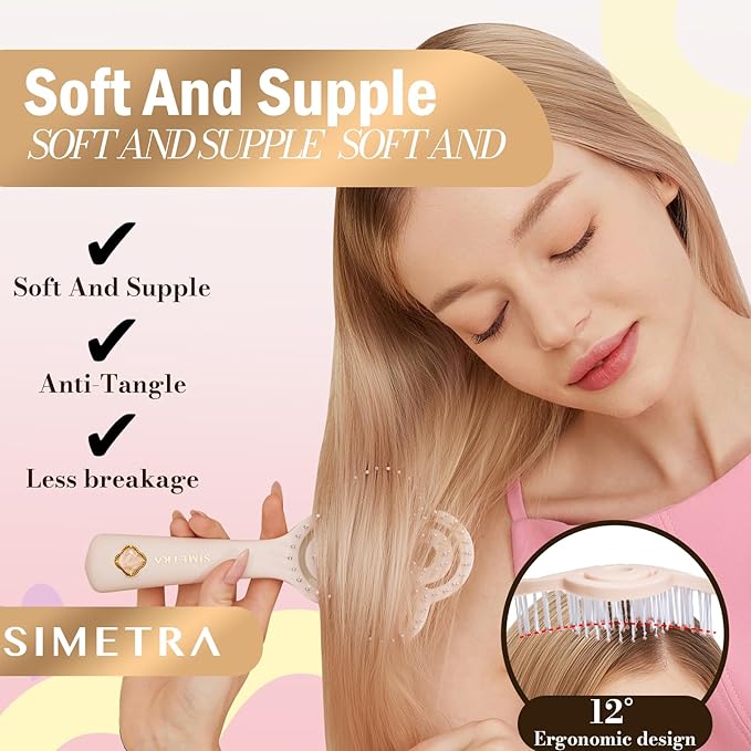 Simetra Detangler Hair Brush for Women and Men, Original Detangling Brush for Curly Hair/Fine &Thick/Wet & Dry Hair, Holiday Present Hairbrush - Natural Crystal Inlay & 14K Gold Plating