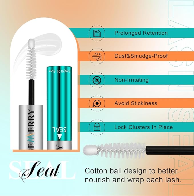 GEMERRY Lash Bond and Seal Waterproof 12ml Lash Cluster Glue for Eyelash Clusters Long Lasting for 72-96 Hours Eyelash Glue for Self Use at Home