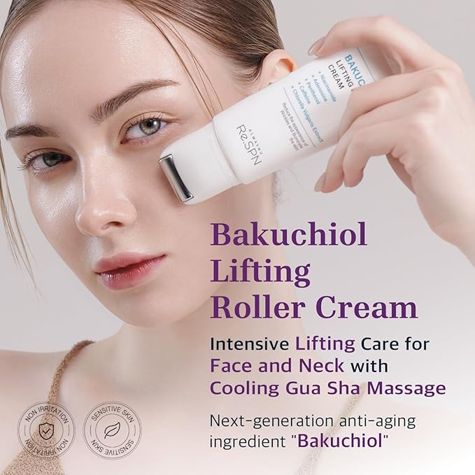 Re.SPN Bakuchiol Lifting Roller Cream – For Wrinkles, Lifting & Pore Tightening on Face & Neck with Gua Sha Applicator, Vegan, Natural Retinol, Niacinamide, K-Beauty (1.69 fl oz)