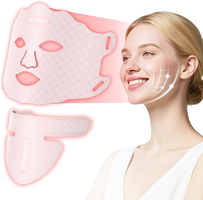 LED light therapy mask, Red Light Therapy for Face & Neck, 7 Colors Led Face and Neck Mask, can USB Charging with Controller, Firming and Sooth for Home Working Travel Yoga
