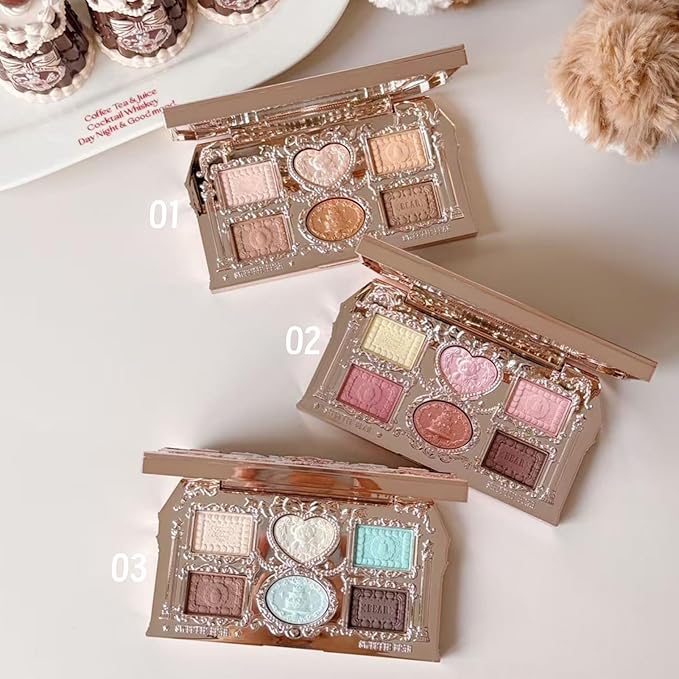 Flower Knows The Sweetie Bear Collection 6-Color Makeup Palette,Pink Face Makeup Palette with 4 Matte + 2 Shimmer Shades,Blendable Smooth Cute Make Up,0.23 Oz(02 Strawberry Milk)