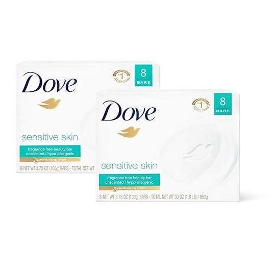Dove Beauty Bar More Moisturizing Than Bar Soap Sensitive Skin Effectively Washes Away Bacteria, Nourishes Your Skin 3.75 oz 16 Bars