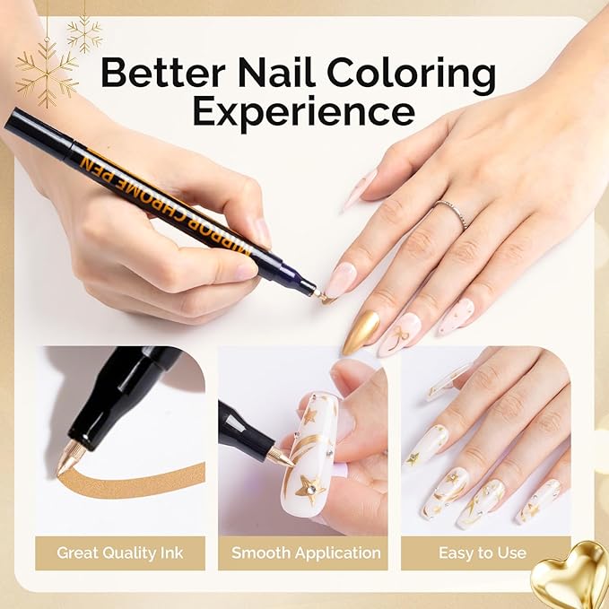 MelodySusie Nail Art Pens Set, 3PCS 0.7MM Chrome Metallic Colors Nail Polish Pens for Nail Art, Nail Dotting Tool, Drawing Pen for Nail Design, Manicure Nail Pens for Salon and Home DIY