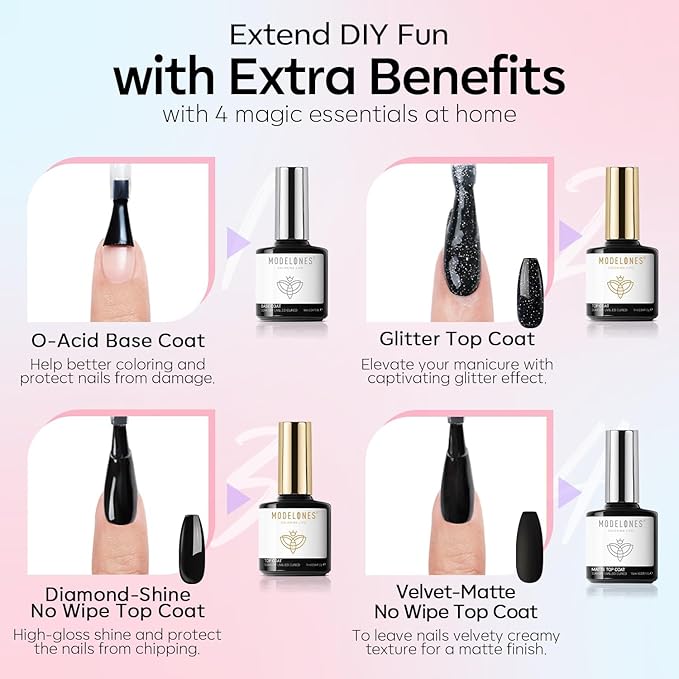 modelones 32 PCS Spring Gel Nail Polish Set, 28 Colors Pastel Gel Polish with No Wipe Base Coat, Glitter & Glossy & Matte Top Coat Maracon Colors Soak Off LED Nail Art Kit