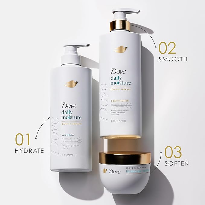 Dove Hair Hyaluronic Moisture for Dry Hair 10-in-1 Hydrating Hair Mask with Bio-Protein Care Technology and Hyaluronic Serum 9.2 Fl Oz