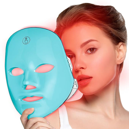 SUERBEATY Red Light Mask For Face, 7-1 Colors Red Light Face Mask, Facial Skincare At Home, Cordless, Portable and Rechargeable, Turkish Blue